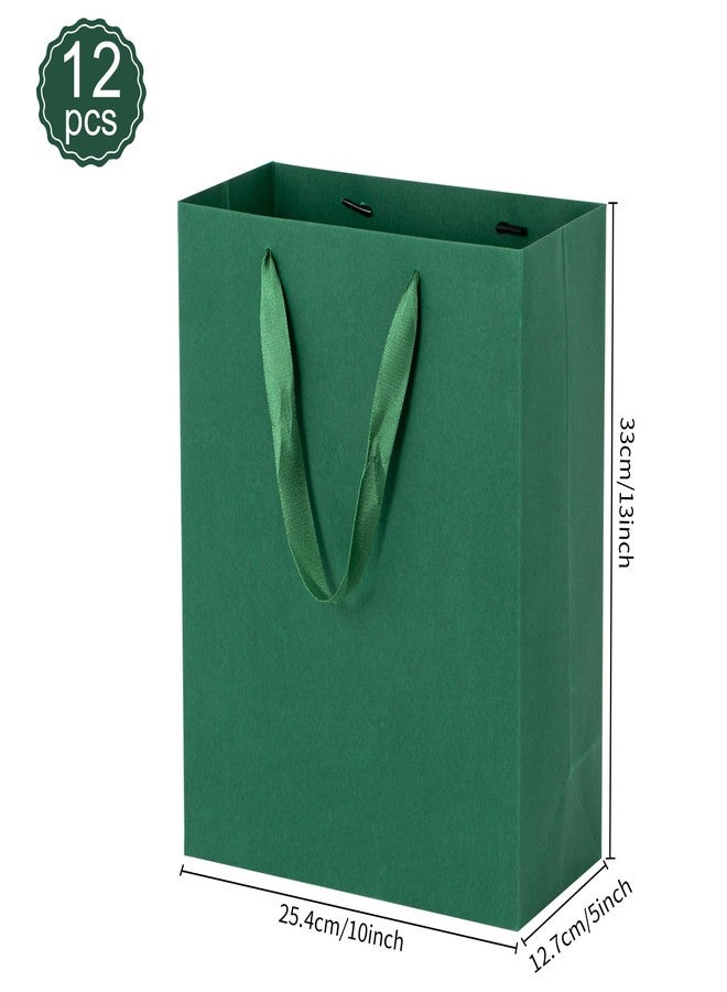 driew Large Dark Green Gift Bags, 12 Pack Extra Large Deep Green Gift Bag Ribbon Handles Heavy Duty Paper Gift Bags 10x5x13 inches Party Bags for Shopping, Pakcing,Retail - Image 2